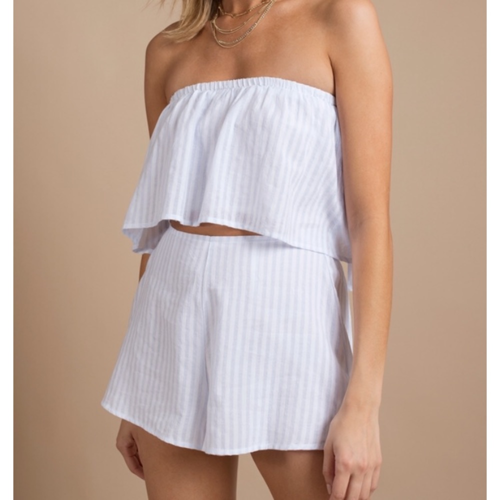 Tobi fiji white and blue stripe romper